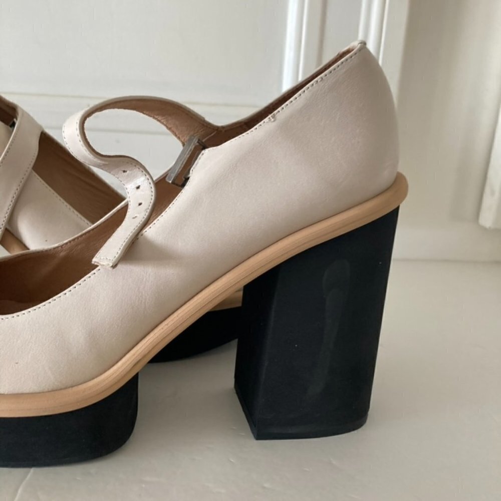 Free People Maggie MJ Ivory Leather Platform Heels Sz 41 - Picture 3 of 8